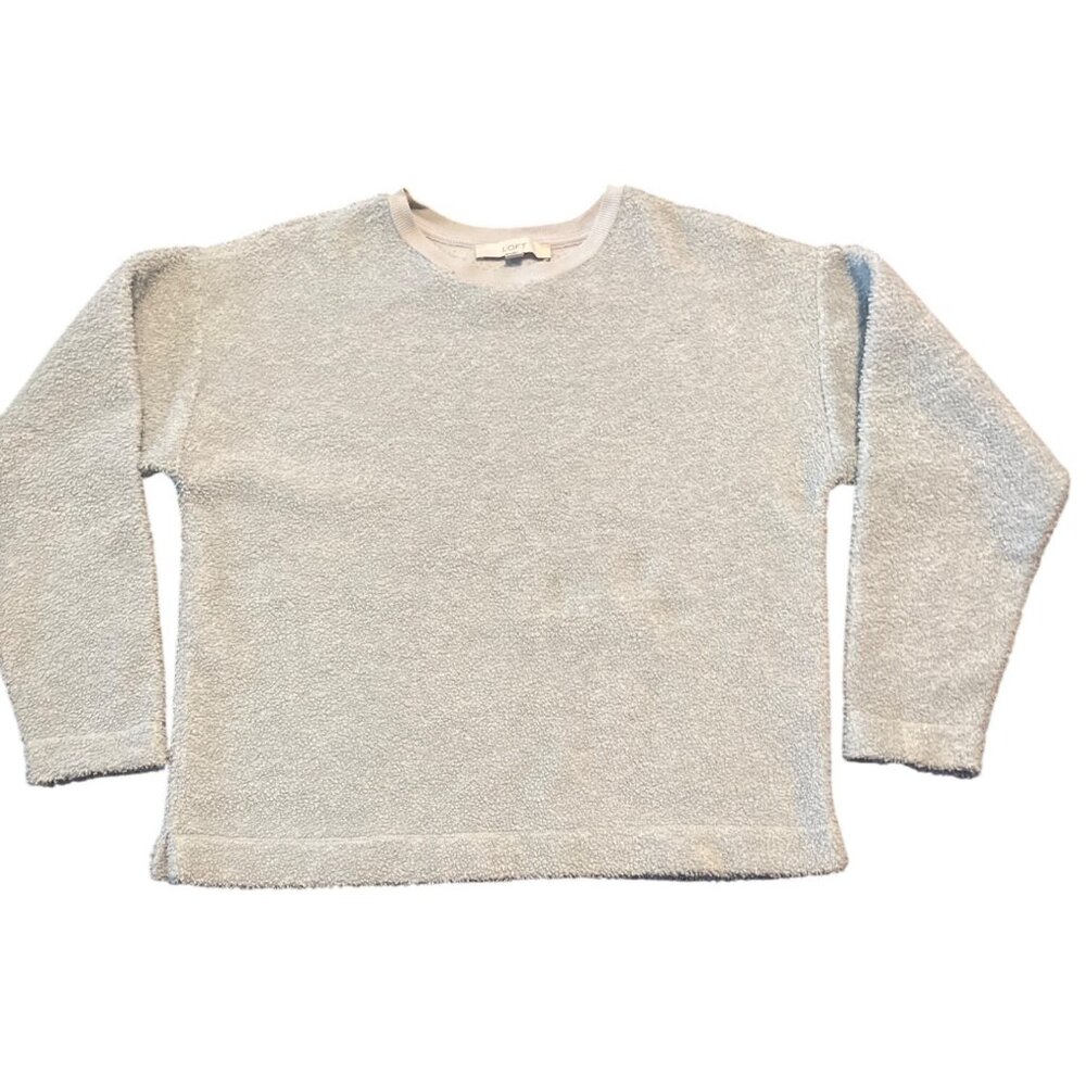 Ann Taylor Loft Faux Sherpa Pullover Crewneck Sweatshirt Sky Blue Womens‎ SMALL